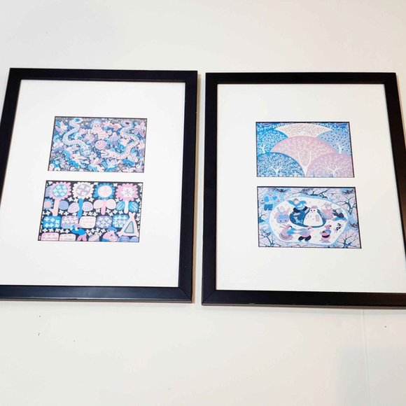 2 Japanese Folk Dragon Asian Art Print Colorful Picture Prof Framed Unique LOT - Picture 1 of 8